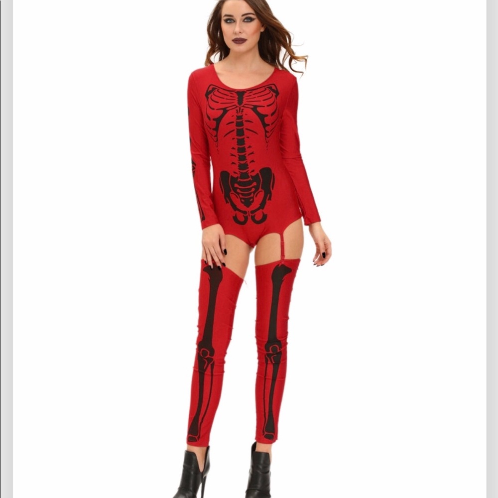 Red Bad Skeleton Halloween Costume One Size NWT